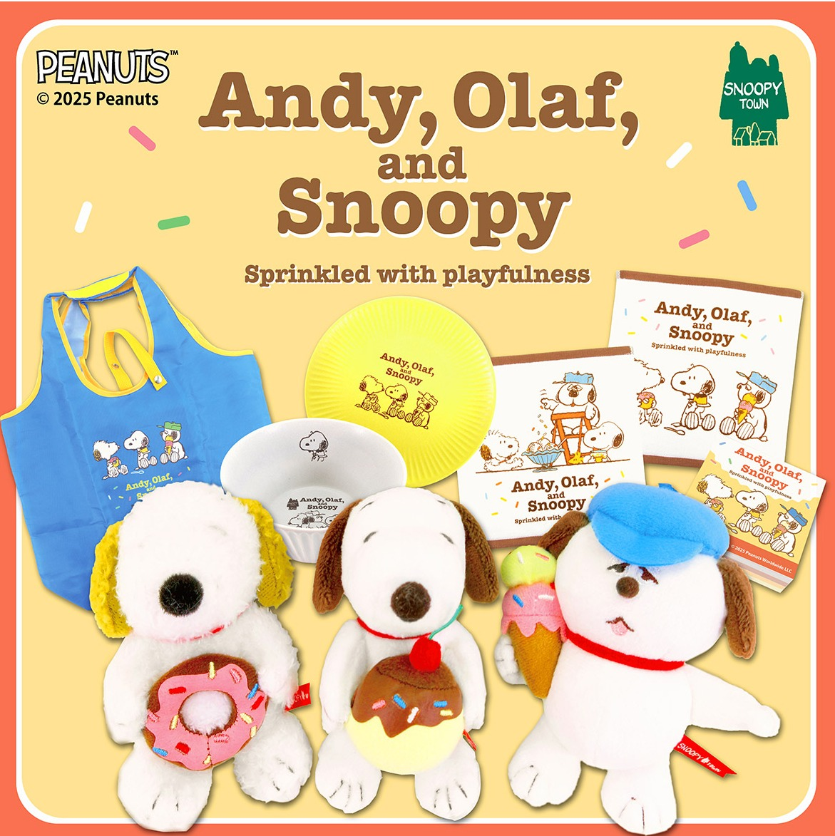 2025年1月18日(土)発売予定 スヌーピータウンショップ オリジナル ブラザーフェア2025 ANDY,OLAF, and SNOOPY  Sprinkled with playfulness | ショップニュース | みなとみらい東急スクエア