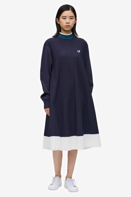 Knitted Pleated Mock Neck Dress