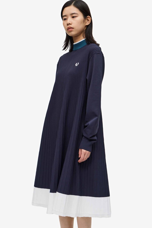 Knitted Pleated Mock Neck Dress